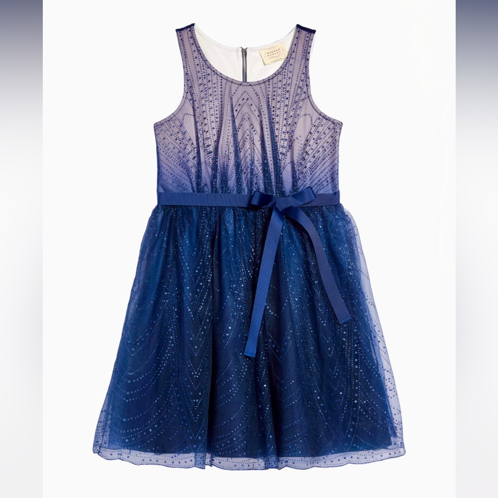 Hannah Banana Glitter Ombré Navy Blue Elegant Girls Dress Size 4